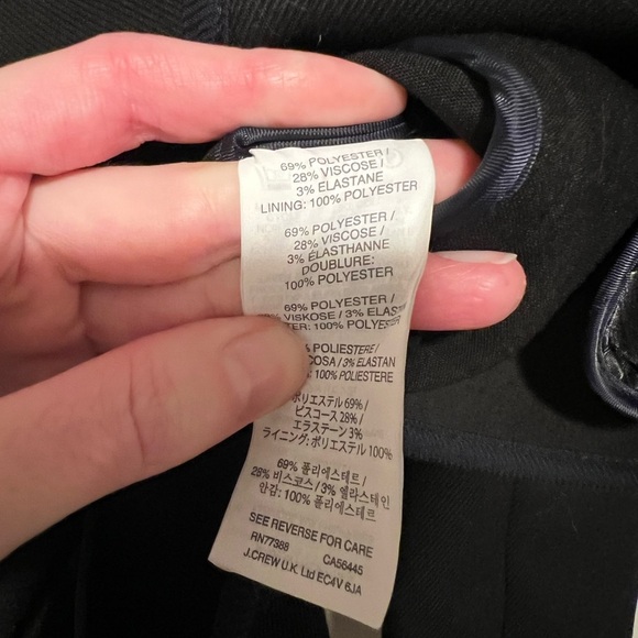 J Crew Black Navy Blue Tipped Twill Blazer Jacket Mandarin Collar Size 6 - Picture 8 of 8